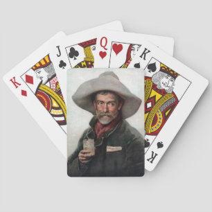 Spaanse rancherocowboy in oude westernsaloon pokerkaarten