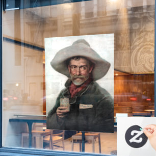 Spaanse rancherocowboy in oude westernsaloon raamsticker