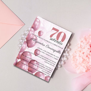 Spaanse Roze Blush Bloem Ballonnen 70e Verjaardag Kaart