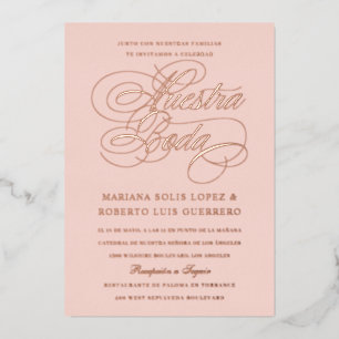 Spaanse taal Nuestra Boda Roos Gold Folie Uitnodiging