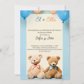 Spaanse Teddybeer Geslacht Onthulling Party Uitnod Kaart