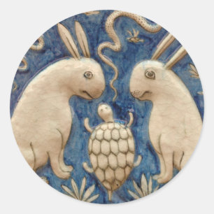  Spaanse Tegel Dierlijke Konijnenschildpad Blauw Ronde Sticker