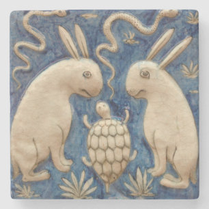 Spaanse Tegel Dierlijke Konijnenschildpad Blauw Stenen Onderzetter