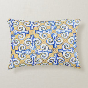 Spaanse tegels - Azulejo Blue, Yellow and White Accent Kussen