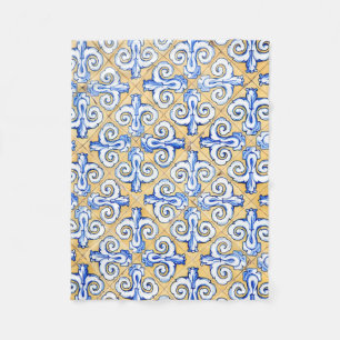 Spaanse tegels - Azulejo Blue, Yellow and White Fleece Deken