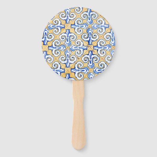 Spaanse tegels - Azulejo Blue, Yellow and White Handwaaier (Voorkant)