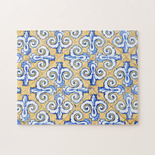 Spaanse tegels - Azulejo Blue, Yellow and White Legpuzzel