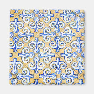 Spaanse tegels - Azulejo Blue, Yellow and White Magneet