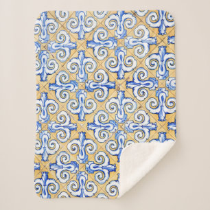 Spaanse tegels - Azulejo Blue, Yellow and White Sherpa Deken
