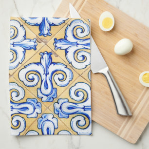 Spaanse tegels - Azulejo Blue, Yellow and White Theedoek