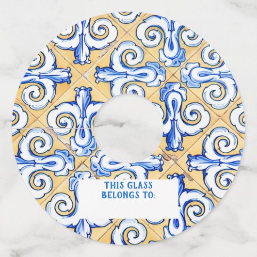 Spaanse tegels - Azulejo Blue, Yellow and White Wijnglaslabel (Achterkant)