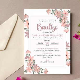 Spaanse uitnodiging Bautizo Boho Bloemen Doop