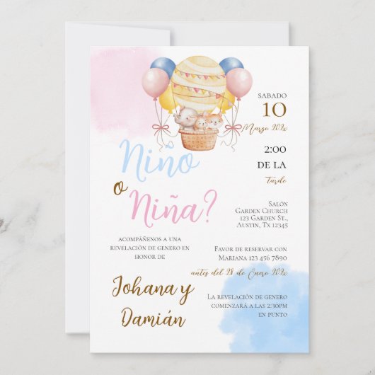 Spaanse uitnodiging voor genderonthulling (Voorkant)