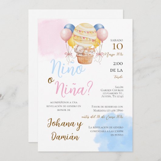 Spaanse uitnodiging voor genderonthulling (Voorkant / Achterkant)