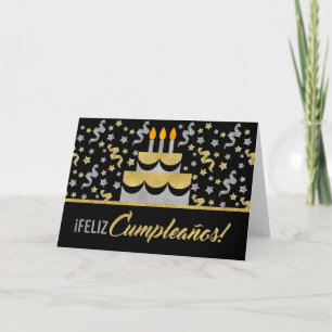 SPAANSE verjaardag in Gold en Silver Faux Glitter Kaart