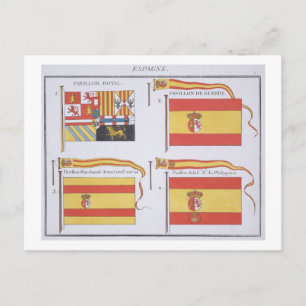 Spaanse vlaggen, uit een Frans boek van de Vlaggen Briefkaart