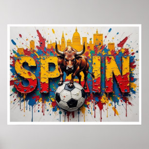 Spaanse Voetbal Stadssilhouet Olie Schilderstijl K Poster