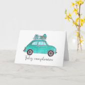 Spaanse vogelretro Fiat 500 Kaart (Gele Bloem)