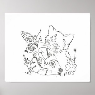 Spaanse volkskunst kitten kleurenpagina poster