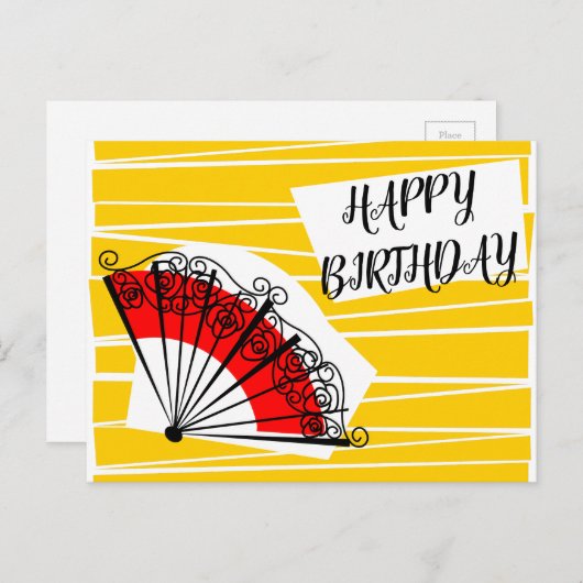Spaanse waaier verjaardagsansichtkaart landschap briefkaart (Voorkant / Achterkant)