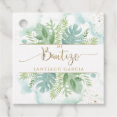 Spaanse Waterverf, Bautizo Greenery en Blue Green Bedankjes Labels (Voorkant)