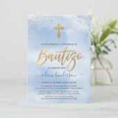 Spaanse Waterverf Invitacion de Bautizo Blue Kaart (Staand voorkant)