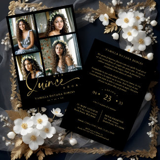 Spaanse Zwarte Trendy Quinceañera Collage 4 Foto's Kaart