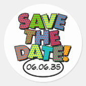 SPAAR DE DATUM Leuk Retro Stripboek Pop Art Ronde Sticker (Voorkant)