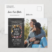 Spaar de datum Mason Jar Slingerlichtjes Boho Foto Briefkaart (Voorkant / Achterkant)