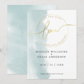 SPAAR DE DATUM | Theegroen aquarel Kaart (Voorkant / Achterkant)