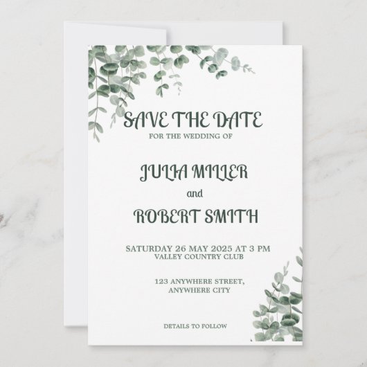 Spaar de datumkaart save the date (Voorkant)