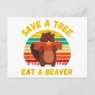 Spaar een Boom Eet een Bever Grappige Bever Pun Vo Feestdagenkaart