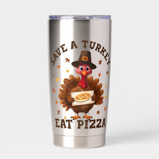 Spaar een kalkoen, eet pizza – Grappige Thanksgivi Geïsoleerde Drinkbeker