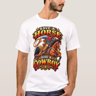 Spaar een paard rij een cowboy Heren Basic T-Shirt