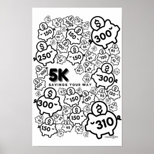Spaartracker - bespaar $ 5k in 52 weken - kleur in poster