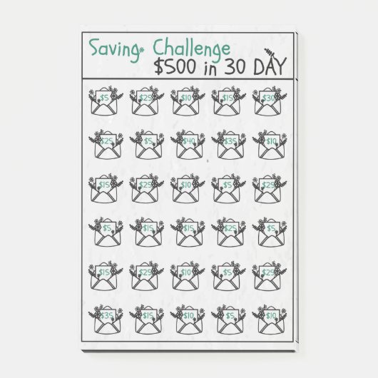 Spaaruitdaging 500 dollar doel, besparingsuitdagin post-it® notes (Voorkant)