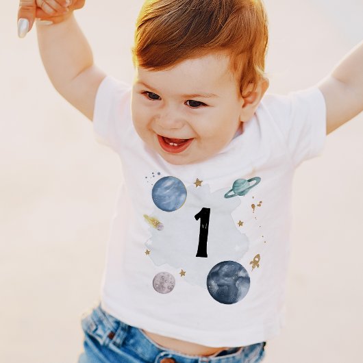 Space 1st Birthday Planets Galaxy One Shirt Boy