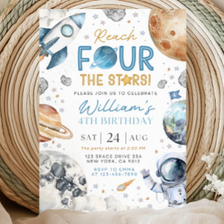 Space 4th Birthday Inviation, Rech Four The Stars Kaart