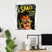 Space Action Retro Sci-fi Comic Hoesje  Poster (Thuiskantoor)