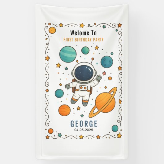 Space Adventure 1st Birthday | Outer Space Spandoek (Verticaal)