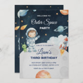 Space Adventure Astronaut Birthday Invitation Kaart (Voorkant / Achterkant)