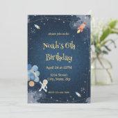 Space Adventure Birthday Invitation | Watercolor Kaart (Staand voorkant)