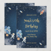 Space Adventure Birthday Invitation | Watercolor Kaart (Voorkant / Achterkant)