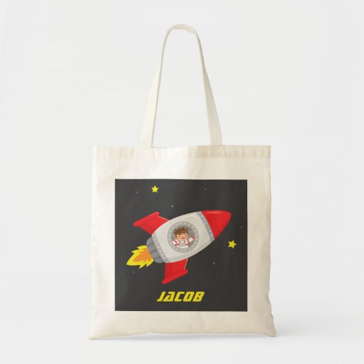 Space Adventure Boy Rocket Kinder Name Tas (Voorkant)