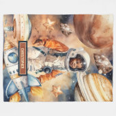 Space Adventure Deken Schattige Black Boys Gift Id (Voorkant (Horizontaal))