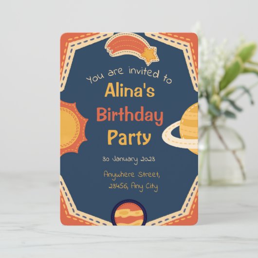 Space Adventure Invitation d'anniversaire (Debout devant)