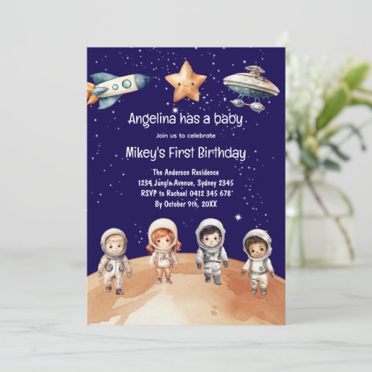 Space Adventure | Invitation de fête d'anniversair (Debout devant)