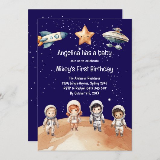 Space Adventure | Invitation de fête d'anniversair (Devant / Derrière)