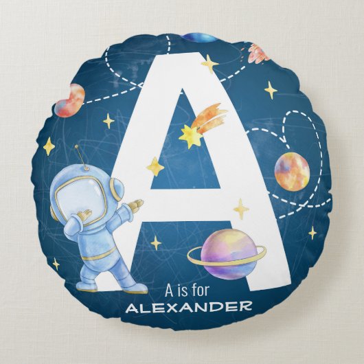 Space Adventure Letter 'A' Rond Kussen (Voorkant)