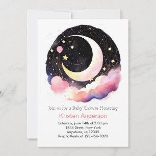 Space Adventure Moon en Stars Meisje Baby shower Kaart